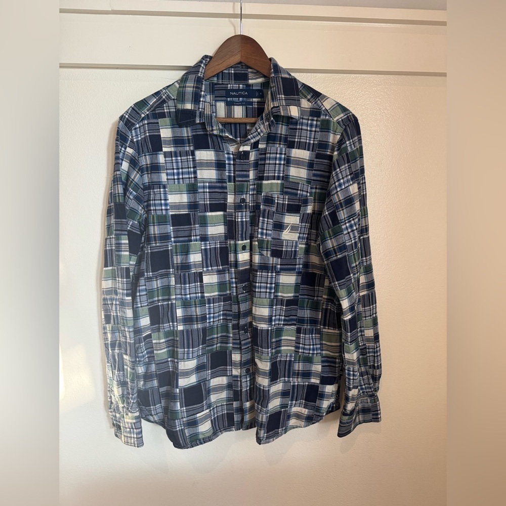 Nautica Patchwork Blue Plaid Button Down Shirt Me… - image 2